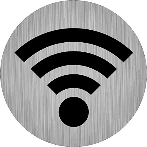 immi 4x WLAN/Wifi Schild, Aufkleber mit 95mmØ, rund, Edelstahl-Optik von immi