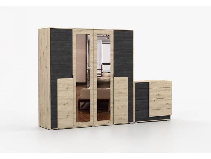 Drehtürenschrank und Kommode 2er-Set BAFRA/BAFRA 4S Artisan Eiche Artisan Eiche + Schwarze Norwegische Kiefer Drehtürenschrank und Kommode 2er-Set BAFRA/BAFRA 4S Artisan Eiche Artisan Eiche + Schwarze Norwegische Kiefer von imoebel24