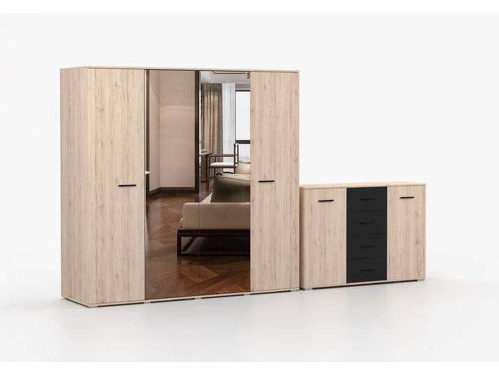Drehtürenschrank und Kommode 2er-Set BARI/BARI 4S2D San Remo Sand San Remo Sand + Schwarz Semigloss Drehtürenschrank und Kommode 2er-Set BARI/BARI 4S2D San Remo Sand San Remo Sand + Schwarz Semigloss von imoebel24