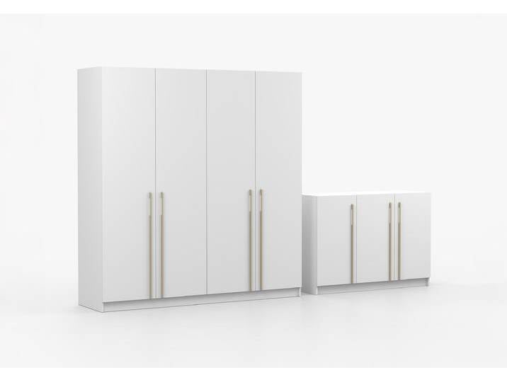 Drehtürenschrank und Kommode 2er-Set ROSA 4D/ROSA 3D Weiß Weiß von imoebel24