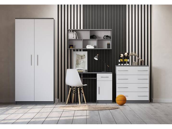 Jugendzimmer Komplett - Set OMEGA II (4-teilig) Grau Weiß von imoebel24
