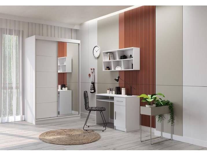 Jugendzimmer Komplett – Set TOBBY BB 05 (3-teilig) Weiß Weiß + Spiegel von imoebel24