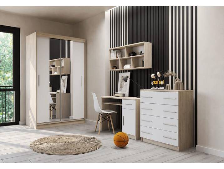 Jugendzimmer Komplett – Set TOBBY BIS SB 01 (4-teilig) Sonoma Eiche Weiß + Spiegel von imoebel24
