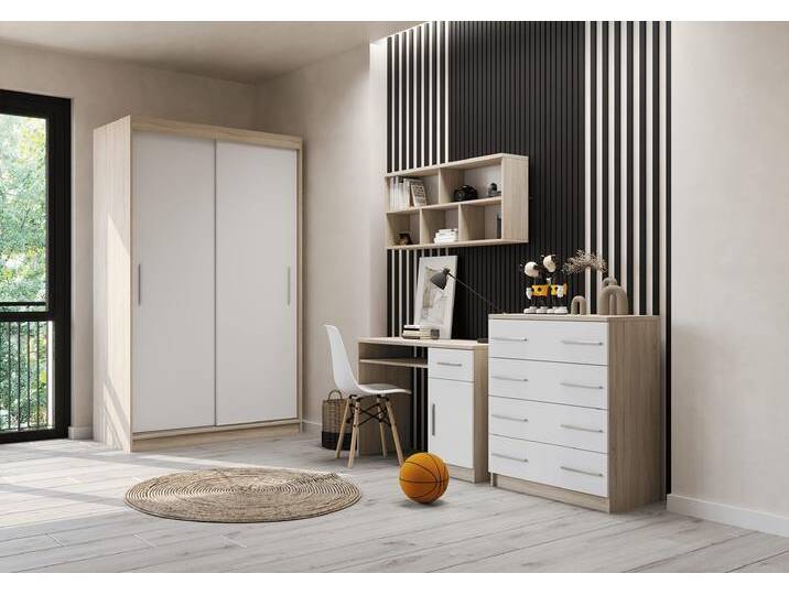 Jugendzimmer Komplett – Set TOBBY BIS SB 04 (4-teilig) Sonoma Eiche Weiß von imoebel24