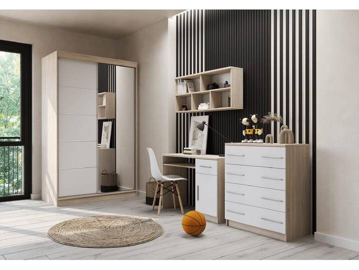 Jugendzimmer Komplett – Set TOBBY BIS SB 05 (4-teilig) Sonoma Eiche Weiß + Spiegel von imoebel24