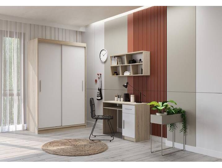 Jugendzimmer Komplett – Set TOBBY SB 04 (3-teilig) Sonoma Eiche Weiß von imoebel24