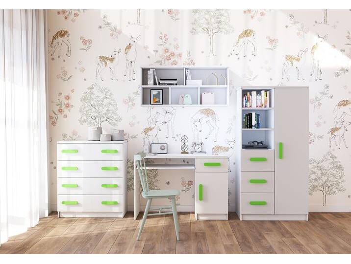 Kinderzimmer Komplett - Set JONAS I 05 (4-teilig) Weiß Weiß Limette von imoebel24