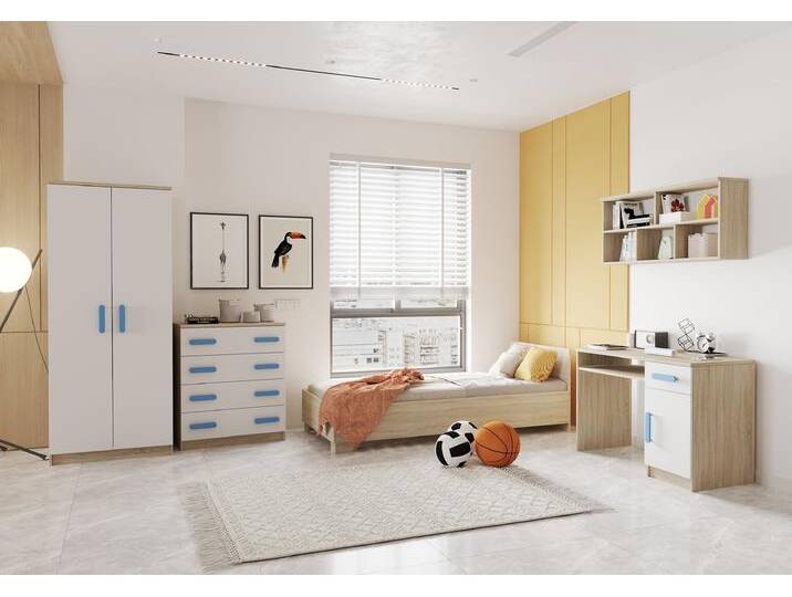 Kinderzimmer Komplett - Set JONAS III 05 (5-teilig) Sonoma Eiche Weiß Blau von imoebel24