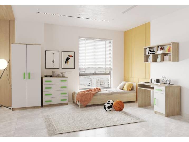 Kinderzimmer Komplett - Set JONAS III 05 (5-teilig) Sonoma Eiche Weiß Limette von imoebel24