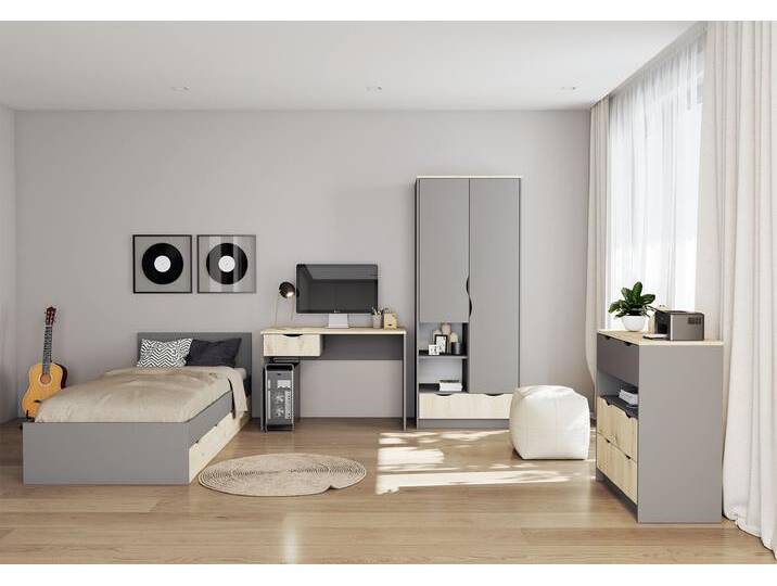 Kinderzimmer Komplett - Set JOY II A (4-teilig) Grau Grau + Artisan Eiche von imoebel24