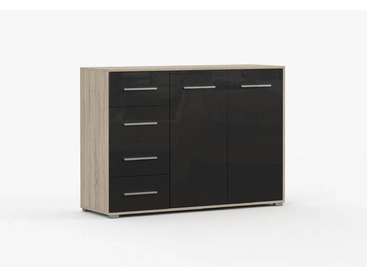 Kommode FRIDA 01 S SCZ 135 cm Sonoma Eiche Schwarz + Semigloss von imoebel24