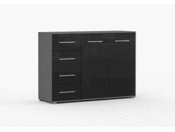 Kommode FRIDA 01 S SZCZ 135 cm Grau Schwarz + Semigloss von imoebel24