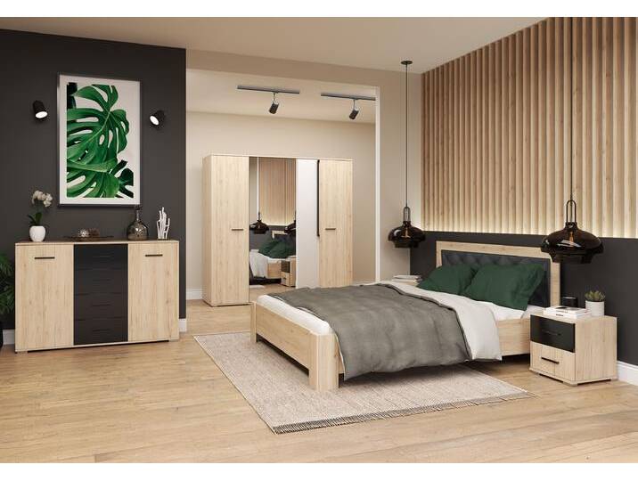 Schlafzimmer Komplett – Set BARI II (5-teilig) San Remo Sand San Remo Sand + Schwarz Semigloss von imoebel24