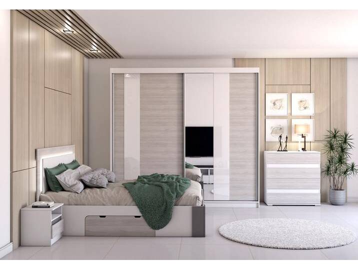 Schlafzimmer Komplett – Set HELIOS 233 (5-teilig) Weiß Kathult + Weiß von imoebel24