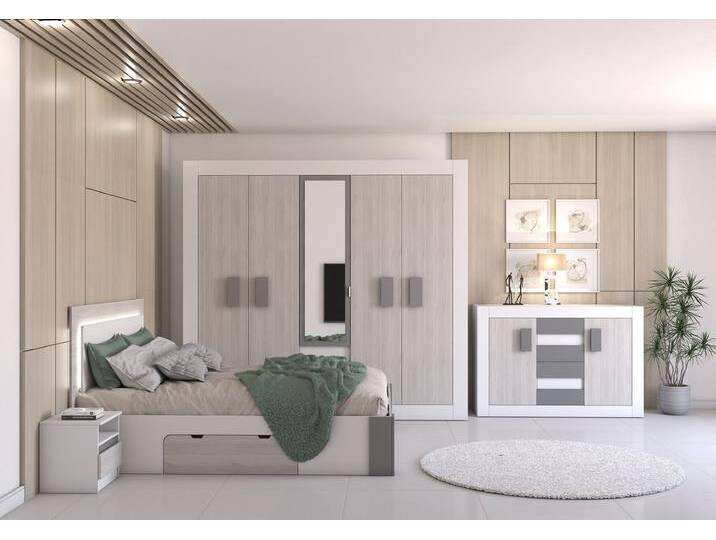Schlafzimmer Komplett – Set HELIOS III (5-teilig) Weiß Kathult + Grau von imoebel24