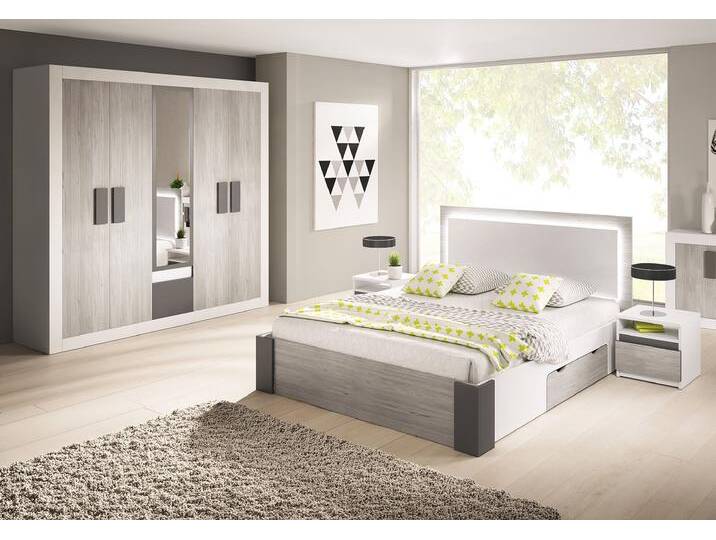 Schlafzimmer Komplett – Set HELIOS IV (4-teilig) Weiß Kathult + Grau von imoebel24
