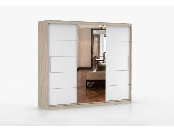 Schwebetürenschrank ALBA I 250 cm Sonoma Eiche Weiß + Spiegel Ohne LED-Beleuchtung Schwebetürenschrank ALBA I 250 cm Sonoma Eiche Weiß + Spiegel Ohne LED-Beleuchtung von imoebel24