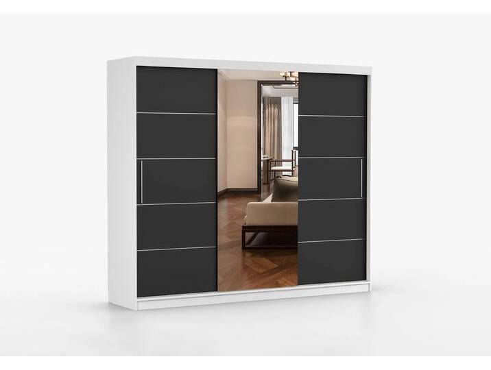 Schwebetürenschrank ALBA I 250 cm Weiß Schwarz + Spiegel Ohne LED-Beleuchtung Schwebetürenschrank ALBA I 250 cm Weiß Schwarz + Spiegel Ohne LED-Beleuchtung von imoebel24