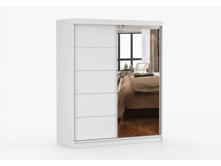 Schwebetürenschrank BONO 05 160 cm Weiß Weiß + Spiegel Schwebetürenschrank BONO 05 160 cm Weiß Weiß + Spiegel von imoebel24