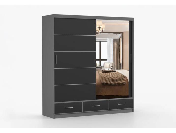 Schwebetürenschrank FLORENCE 203 cm Grau Schwarz + Spiegel von imoebel24