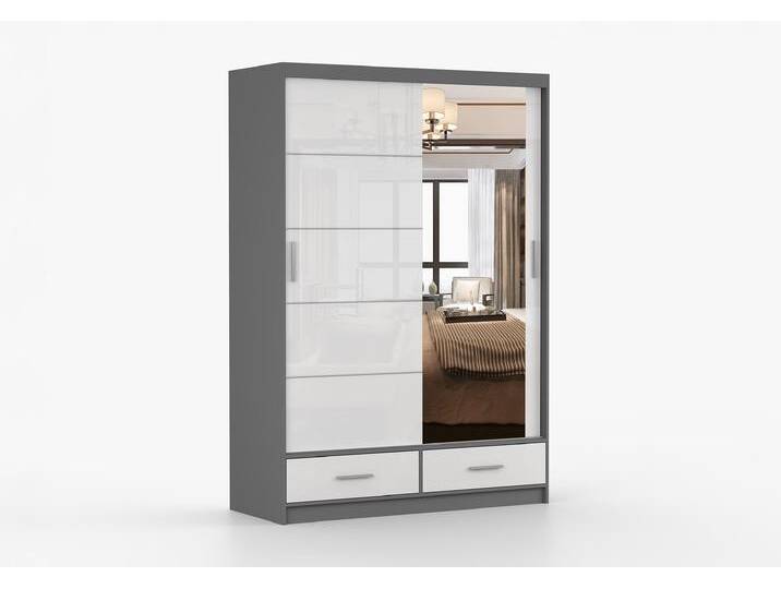 Schwebetürenschrank FLORENCE S 150 cm Grau Weiß Semigloss + Spiegel Schwebetürenschrank FLORENCE S 150 cm Grau Weiß Semigloss + Spiegel von imoebel24