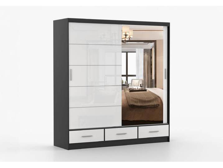 Schwebetürenschrank FLORENCE S 203 cm Schwarz Weiß Semigloss + Spiegel Schwebetürenschrank FLORENCE S 203 cm Schwarz Weiß Semigloss + Spiegel von imoebel24