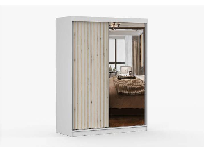 Schwebetürenschrank LAMI B 150 cm Weiß Weiß + Spiegel Ohne LED-Beleuchtung Schwebetürenschrank LAMI B 150 cm Weiß Weiß + Spiegel Ohne LED-Beleuchtung von imoebel24