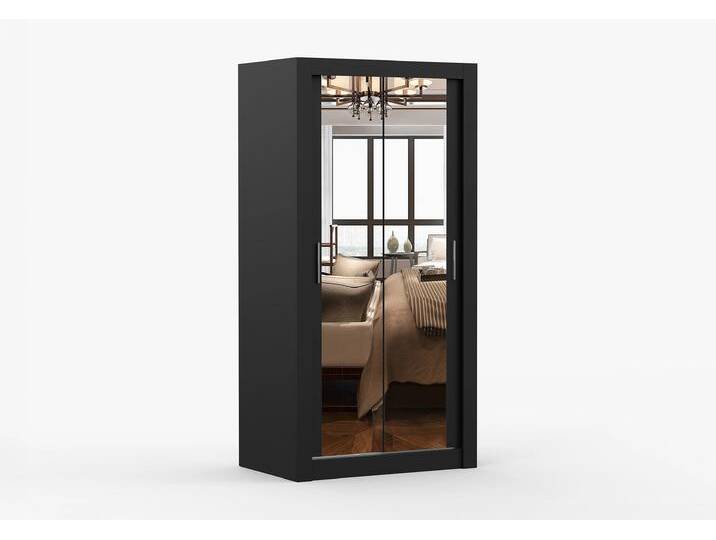Schwebetürenschrank MILAN 100 cm Schwarz Schwarz + Spiegel Schwebetürenschrank MILAN 100 cm Schwarz Schwarz + Spiegel von imoebel24
