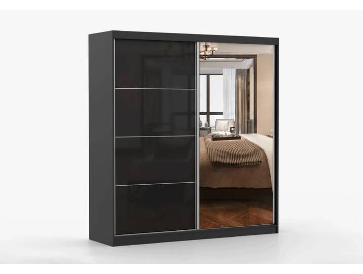 Schwebetürenschrank MULTI 31 203 cm Schwarz Schwarz Semigloss + Spiegel Schwebetürenschrank MULTI 31 203 cm Schwarz Schwarz Semigloss + Spiegel von imoebel24