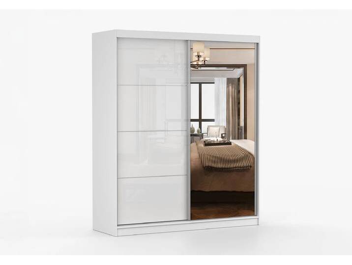 Schwebetürenschrank MULTI 35 183 cm Weiß Weiß Semigloss + Spiegel Schwebetürenschrank MULTI 35 183 cm Weiß Weiß Semigloss + Spiegel von imoebel24