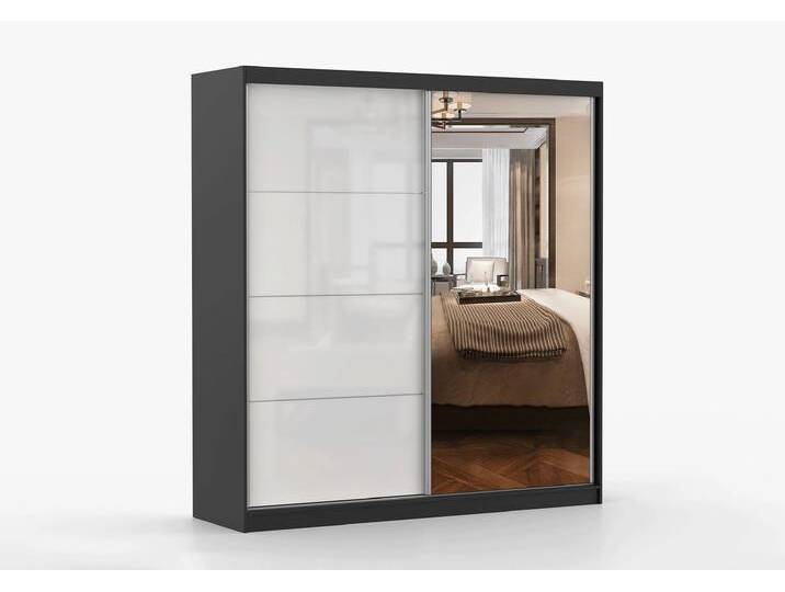 Schwebetürenschrank MULTI 35 203 cm Schwarz Weiß Semigloss + Spiegel Schwebetürenschrank MULTI 35 203 cm Schwarz Weiß Semigloss + Spiegel von imoebel24