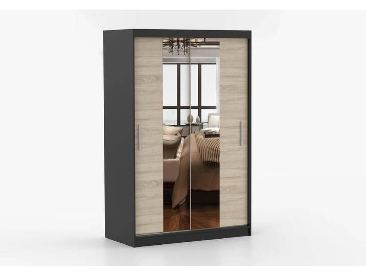 Schwebetürenschrank NEOMI 01 120 cm Schwarz Sonoma Eiche + Spiegel Schwebetürenschrank NEOMI 01 120 cm Schwarz Sonoma Eiche + Spiegel von imoebel24