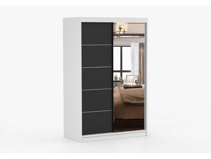 Schwebetürenschrank NEOMI 05 120 cm Weiß Schwarz + Spiegel Schwebetürenschrank NEOMI 05 120 cm Weiß Schwarz + Spiegel von imoebel24