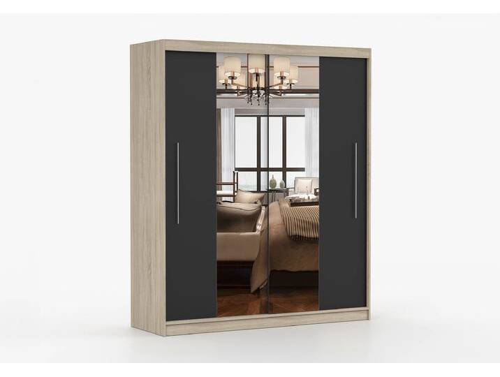 Schwebetürenschrank TORINO I 203 cm Sonoma Eiche Schwarz + Spiegel Ohne LED-Beleuchtung Schwebetürenschrank TORINO I 203 cm Sonoma Eiche Schwarz + Spiegel Ohne LED-Beleuchtung von imoebel24