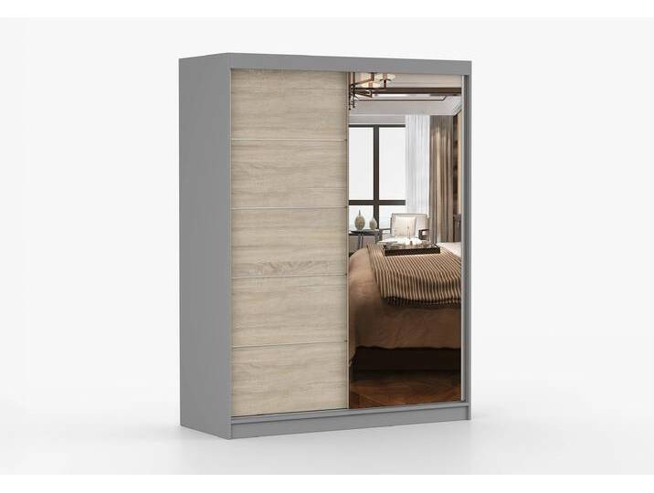 Schwebetürenschrank VISTA 05 150 cm Grau Sonoma Eiche + Spiegel Ohne LED-Beleuchtung Schwebetürenschrank VISTA 05 150 cm Grau Sonoma Eiche + Spiegel Ohne LED-Beleuchtung von imoebel24