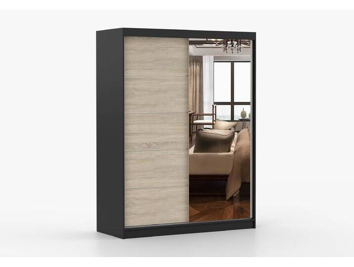 Schwebetürenschrank VISTA 05 150 cm Schwarz Sonoma Eiche + Spiegel Ohne LED-Beleuchtung Schwebetürenschrank VISTA 05 150 cm Schwarz Sonoma Eiche + Spiegel Ohne LED-Beleuchtung von imoebel24