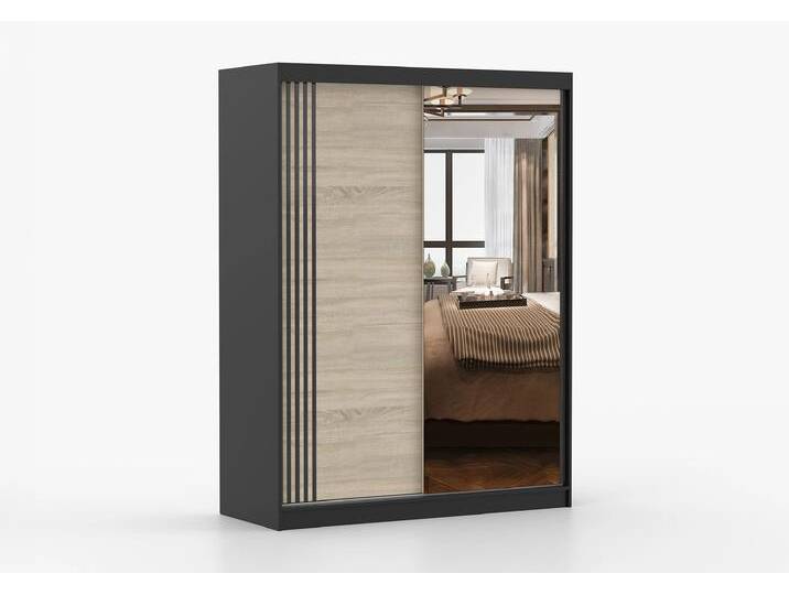 Schwebetürenschrank VISTA 07 150 cm Schwarz Sonoma Eiche + Spiegel Ohne LED-Beleuchtung Schwebetürenschrank VISTA 07 150 cm Schwarz Sonoma Eiche + Spiegel Ohne LED-Beleuchtung von imoebel24