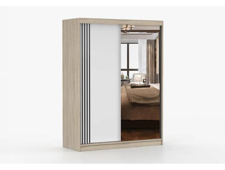 Schwebetürenschrank VISTA 07 150 cm Sonoma Eiche Weiß + Spiegel Ohne LED-Beleuchtung Schwebetürenschrank VISTA 07 150 cm Sonoma Eiche Weiß + Spiegel Ohne LED-Beleuchtung von imoebel24