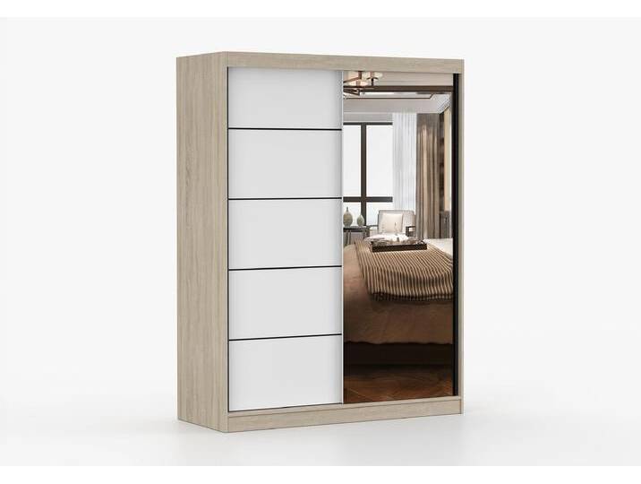 Schwebetürenschrank VISTA 09 150 cm Sonoma Eiche Weiß + Spiegel Schwebetürenschrank VISTA 09 150 cm Sonoma Eiche Weiß + Spiegel von imoebel24