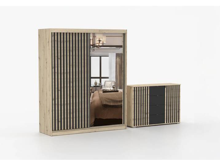 Schwebetürenschrank und Kommode 2-er Set 183/WERONA Artisan Eiche Artisan Eiche + Spiegel Schwebetürenschrank und Kommode 2-er Set 183/WERONA Artisan Eiche Artisan Eiche + Spiegel von imoebel24