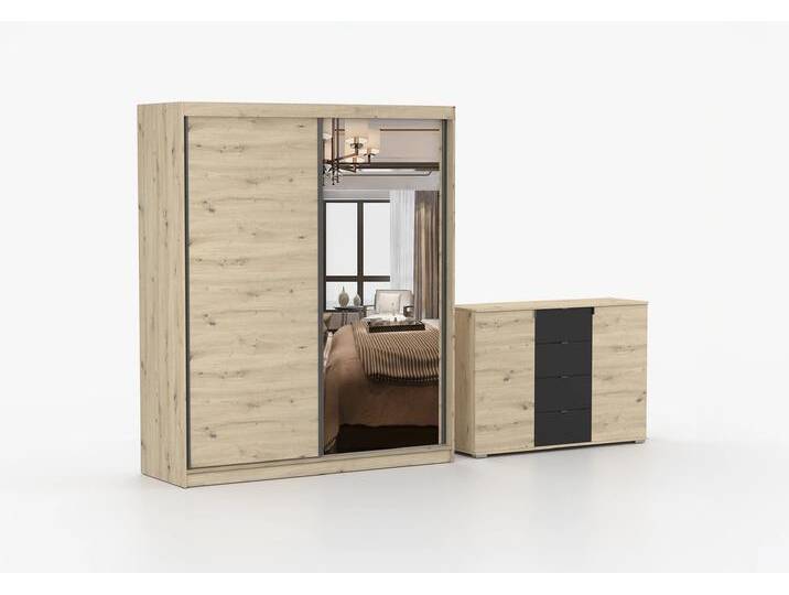 Schwebetürenschrank und Kommode 2-er Set 183/WERONA II Artisan Eiche Artisan Eiche + Spiegel Schwebetürenschrank und Kommode 2-er Set 183/WERONA II Artisan Eiche Artisan Eiche + Spiegel von imoebel24