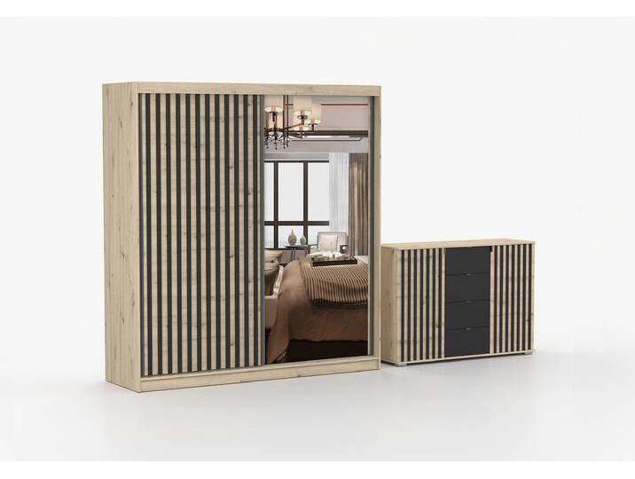 Schwebetürenschrank und Kommode 2-er Set 203/WERONA Artisan Eiche Artisan Eiche + Spiegel Schwebetürenschrank und Kommode 2-er Set 203/WERONA Artisan Eiche Artisan Eiche + Spiegel von imoebel24
