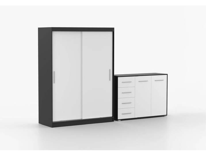 Schwebetürenschrank und Kommode 2-er Set VISTA 04/FRIDA 01 Schwarz Weiß von imoebel24