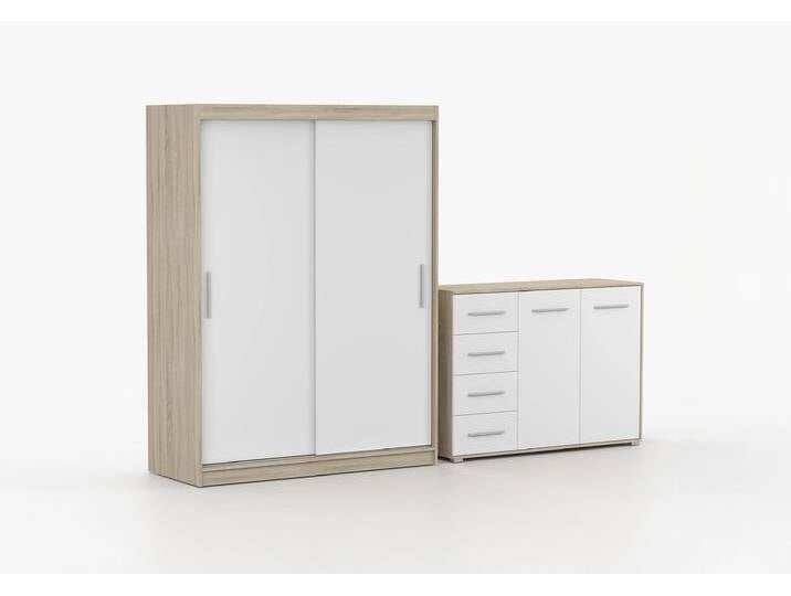Schwebetürenschrank und Kommode 2-er Set VISTA 04/FRIDA 01 Sonoma Eiche Weiß Schwebetürenschrank und Kommode 2-er Set VISTA 04/FRIDA 01 Sonoma Eiche Weiß von imoebel24