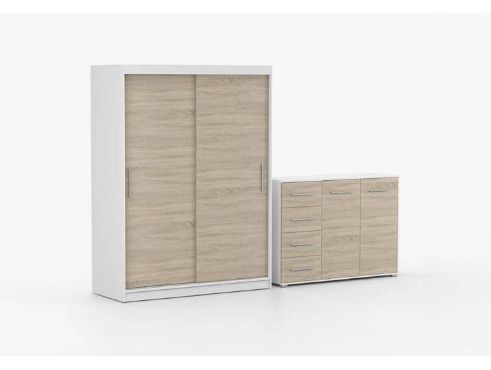 Schwebetürenschrank und Kommode 2-er Set VISTA 04/FRIDA 01 Weiß Sonoma Eiche Schwebetürenschrank und Kommode 2-er Set VISTA 04/FRIDA 01 Weiß Sonoma Eiche von imoebel24