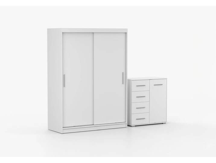 Schwebetürenschrank und Kommode 2-er Set VISTA 04/FRIDA MINI 01 Weiß Weiß von imoebel24