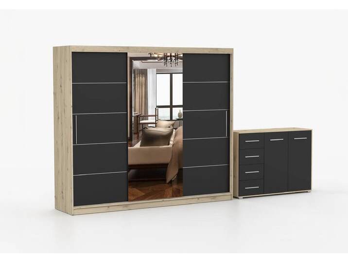 Schwebetürenschrank und Kommode 2er-Set ALBA I/FRIDA 01 Artisan Eiche Schwarz + Spiegel Schwebetürenschrank und Kommode 2er-Set ALBA I/FRIDA 01 Artisan Eiche Schwarz + Spiegel von imoebel24