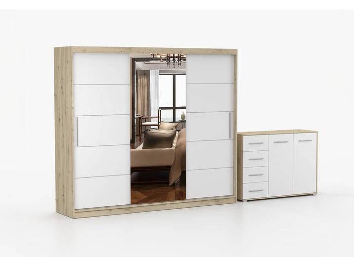 Schwebetürenschrank und Kommode 2er-Set ALBA I/FRIDA 01 Artisan Eiche Weiß + Spiegel Schwebetürenschrank und Kommode 2er-Set ALBA I/FRIDA 01 Artisan Eiche Weiß + Spiegel von imoebel24