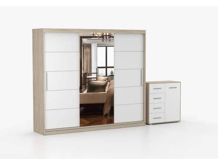 Schwebetürenschrank und Kommode 2er-Set ALBA I/FRIDA MINI 01 Sonoma Eiche Weiß + Spiegel Schwebetürenschrank und Kommode 2er-Set ALBA I/FRIDA MINI 01 Sonoma Eiche Weiß + Spiegel von imoebel24