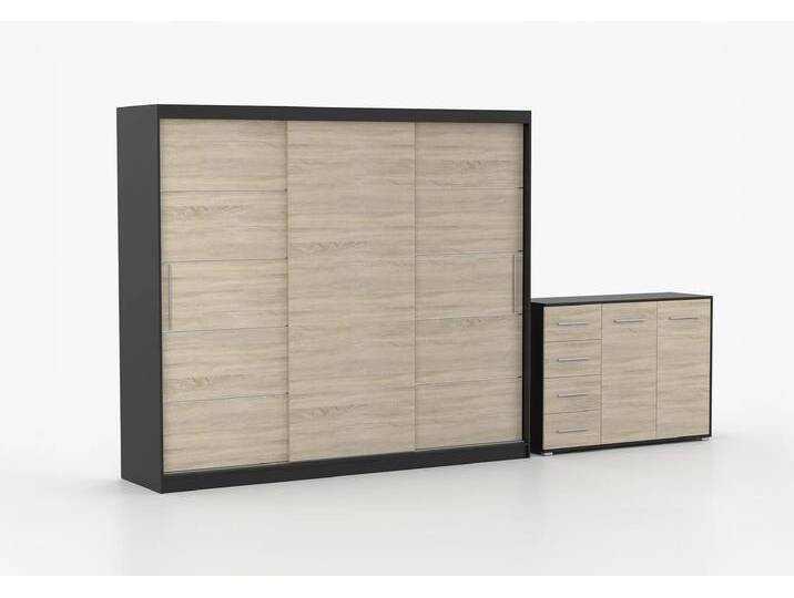 Schwebetürenschrank und Kommode 2er-Set ALBA II/FRIDA 01 Schwarz Sonoma Eiche Schwebetürenschrank und Kommode 2er-Set ALBA II/FRIDA 01 Schwarz Sonoma Eiche von imoebel24